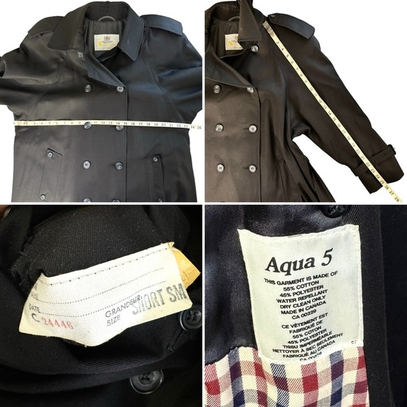 AQUASCUTUM BLACK TRENCH COAT OLD MONEY AESTHETIC MADE IN CANADA MEDIUM - Picture 12 of 17